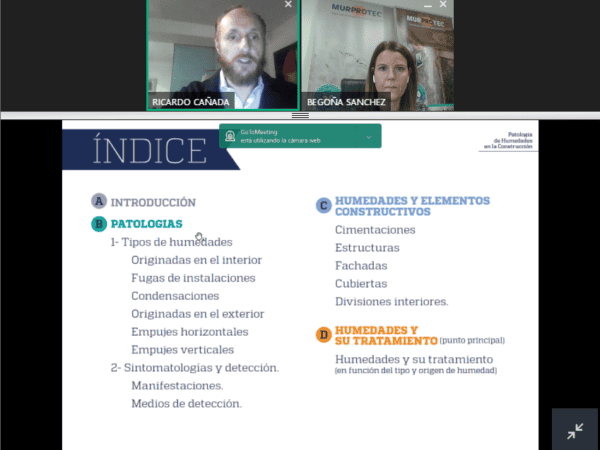 Ricardo Cañada y Begoña Sánchez (Murprotec) en jornada sobre soluciones contra humedades